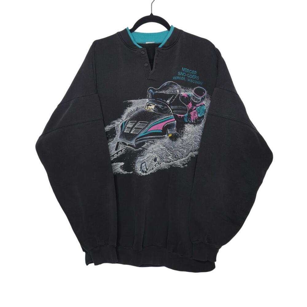 Vintage Snowmobile Wrap Oversize Crewneck Sweatshirt SKi Doo Wisconsin